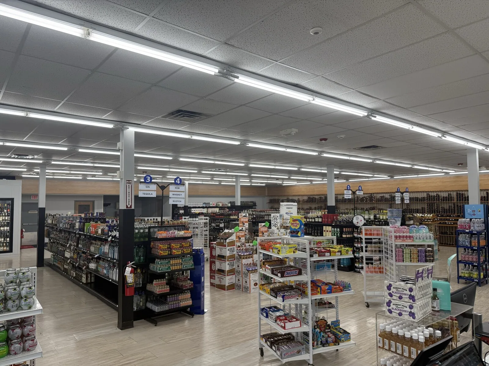 Wide aisles at Swansea Wine & Spirits